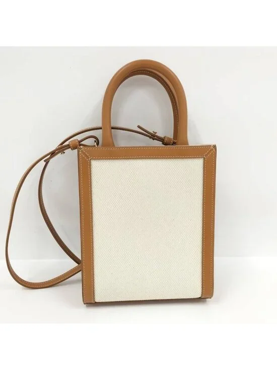 Celine Mini Vertical Cover 2-Way Bag Canvas Leather Brown Off White - Picture 2 of 9